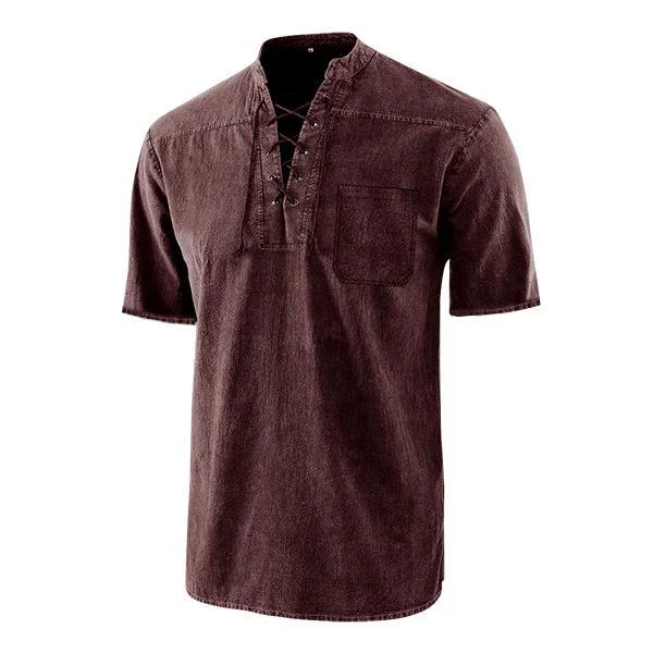Men's Short Sleeve T Shirt With V-neck & Pocket