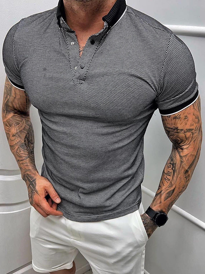 Men's Breathable Stretch Athletic Black Plaid Polo Shirt