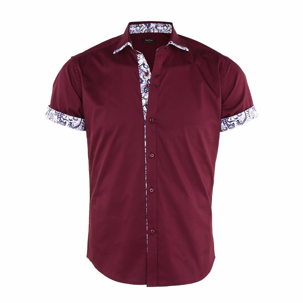 Men's Printed Stitching Solid Color Short Sleeve Shirt