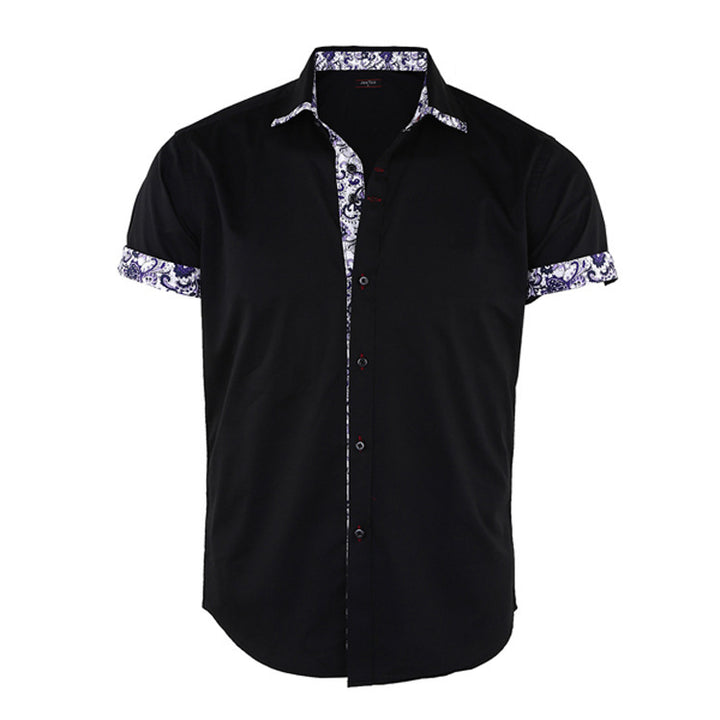Men's Printed Stitching Solid Color Short Sleeve Shirt