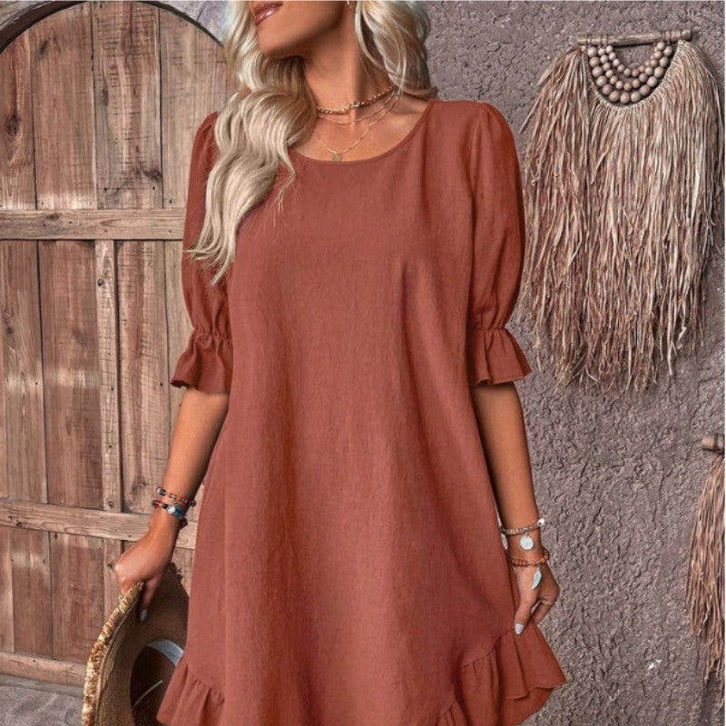 Crew Neck Casual Mid-length Loose Dress