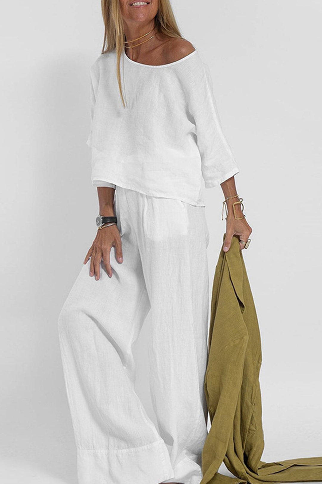 Solid Color Half Sleeve Cotton Shirt Pants Set