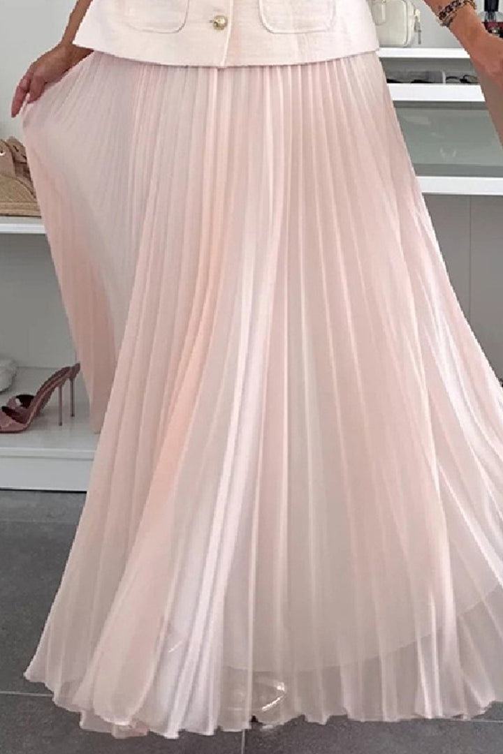 Button-down Tank Top Mesh Pleated Skirt Set