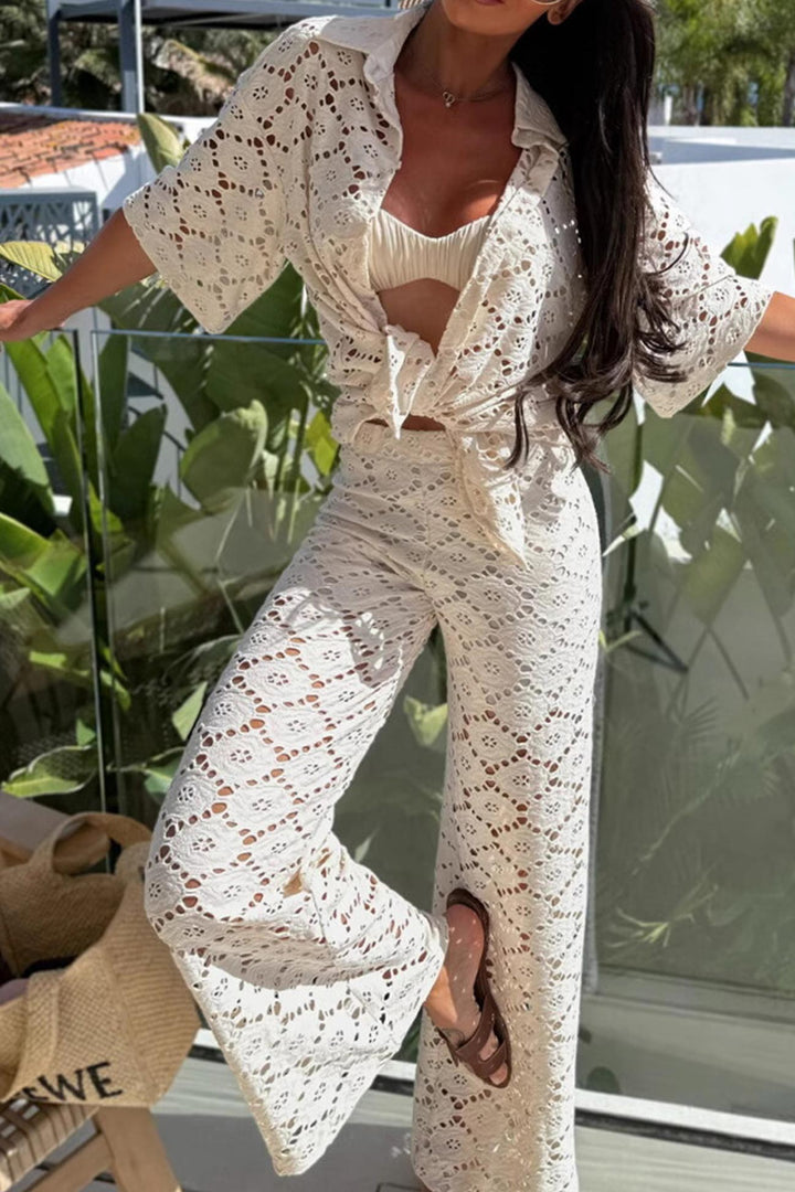 Lace Lapel Blouse Two-piece Set
