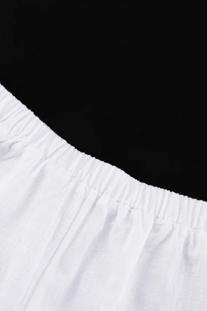 V-neck Lantern Sleeve Cotton Shirt Set