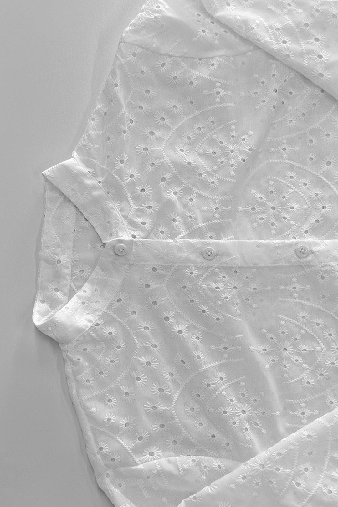 Hollow-out Jacquard Blouse Tiered Shorts Set