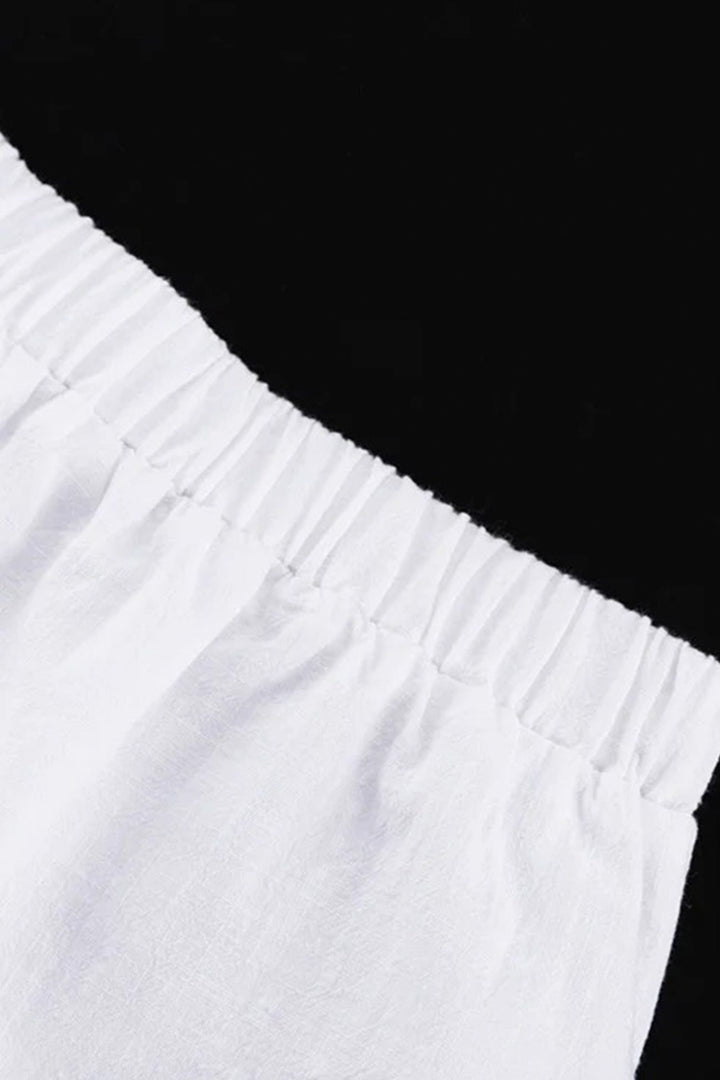 V-neck Lantern Sleeve Cotton Shirt Set