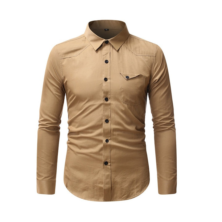 Long-sleeved slim solid color shirt men
