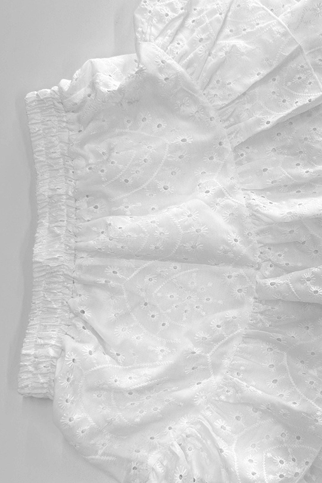 Hollow-out Jacquard Blouse Tiered Shorts Set