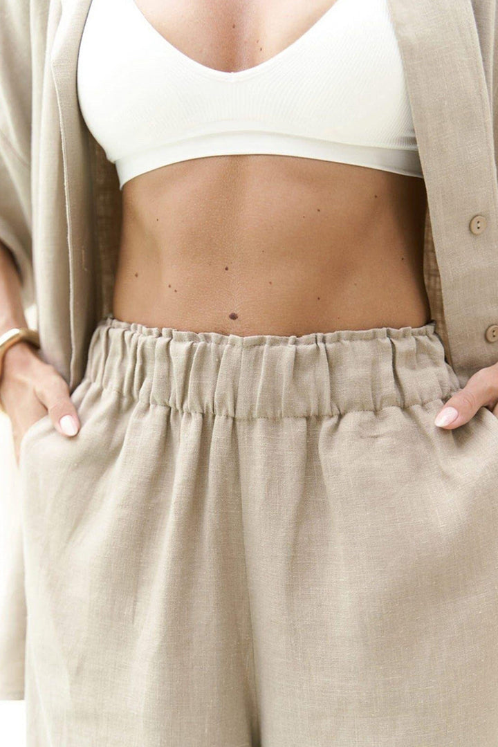 Solid Color Cotton Half Sleeve Blouse Pants Set