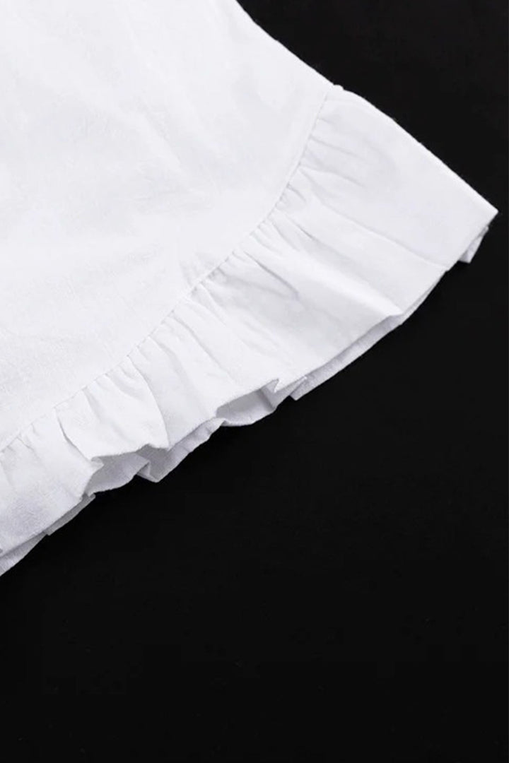 V-neck Lantern Sleeve Cotton Shirt Set