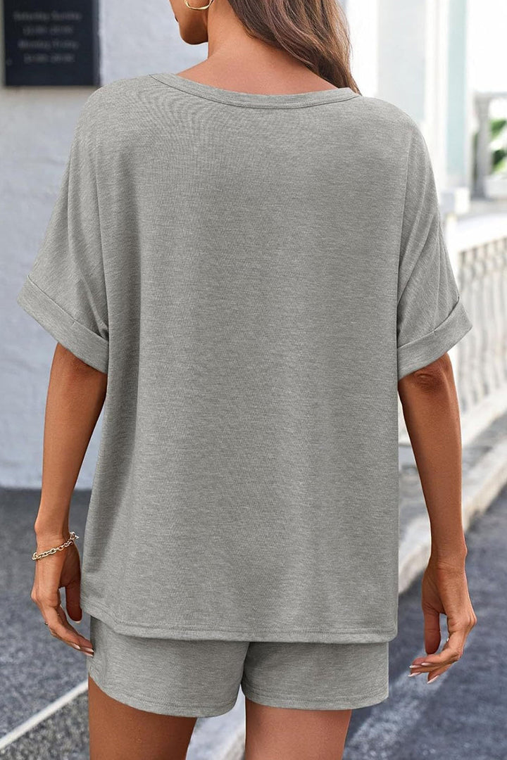 Solid Color Bat Sleeve T-shirt Shorts Set