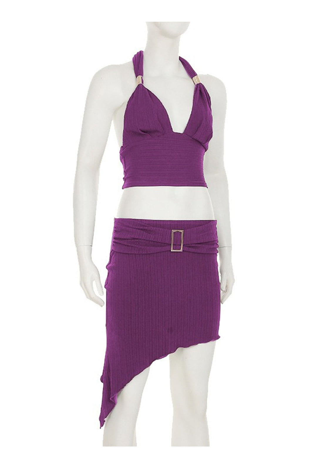 Halterneck Tie-up Vest Irregular Skirt Set