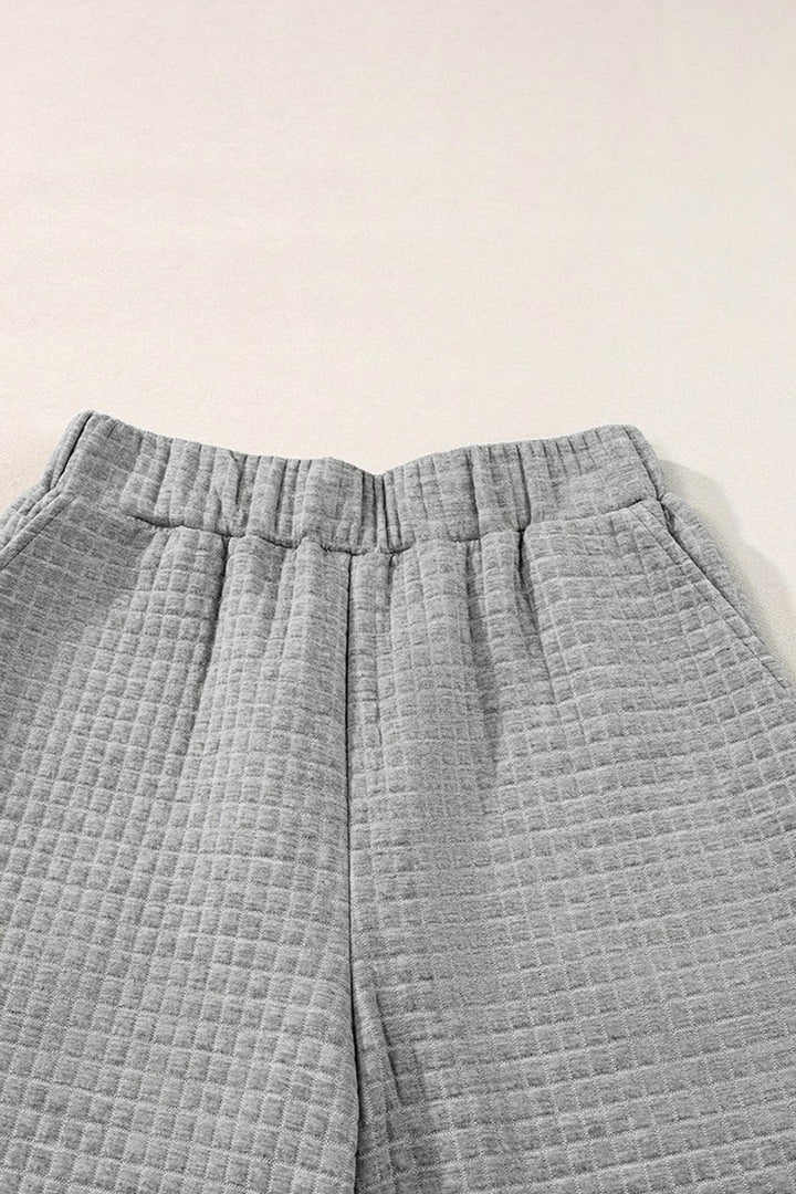 Solid Color Lattice Texture T-shirt Pants Set
