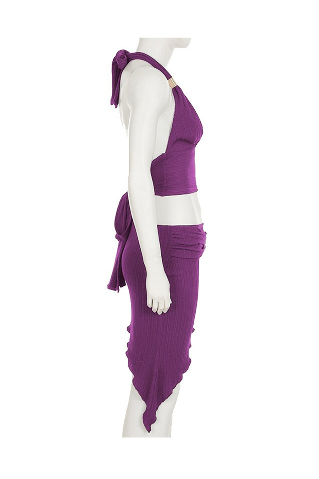 Halterneck Tie-up Vest Irregular Skirt Set