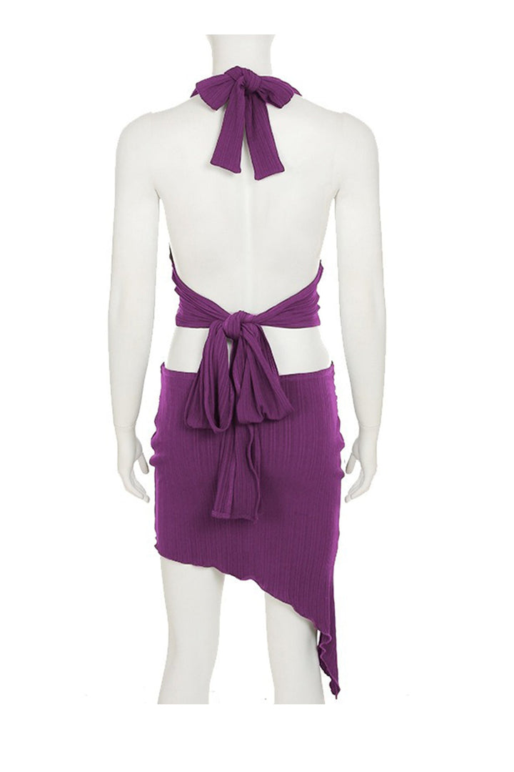Halterneck Tie-up Vest Irregular Skirt Set