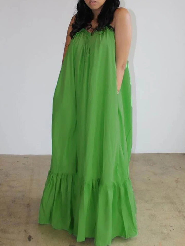 Sling Sleeveless Solid Color Big Swing Dress