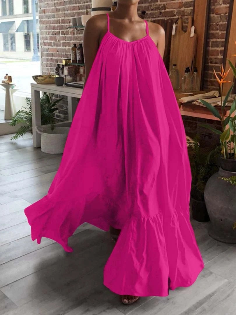 Sling Sleeveless Solid Color Big Swing Dress