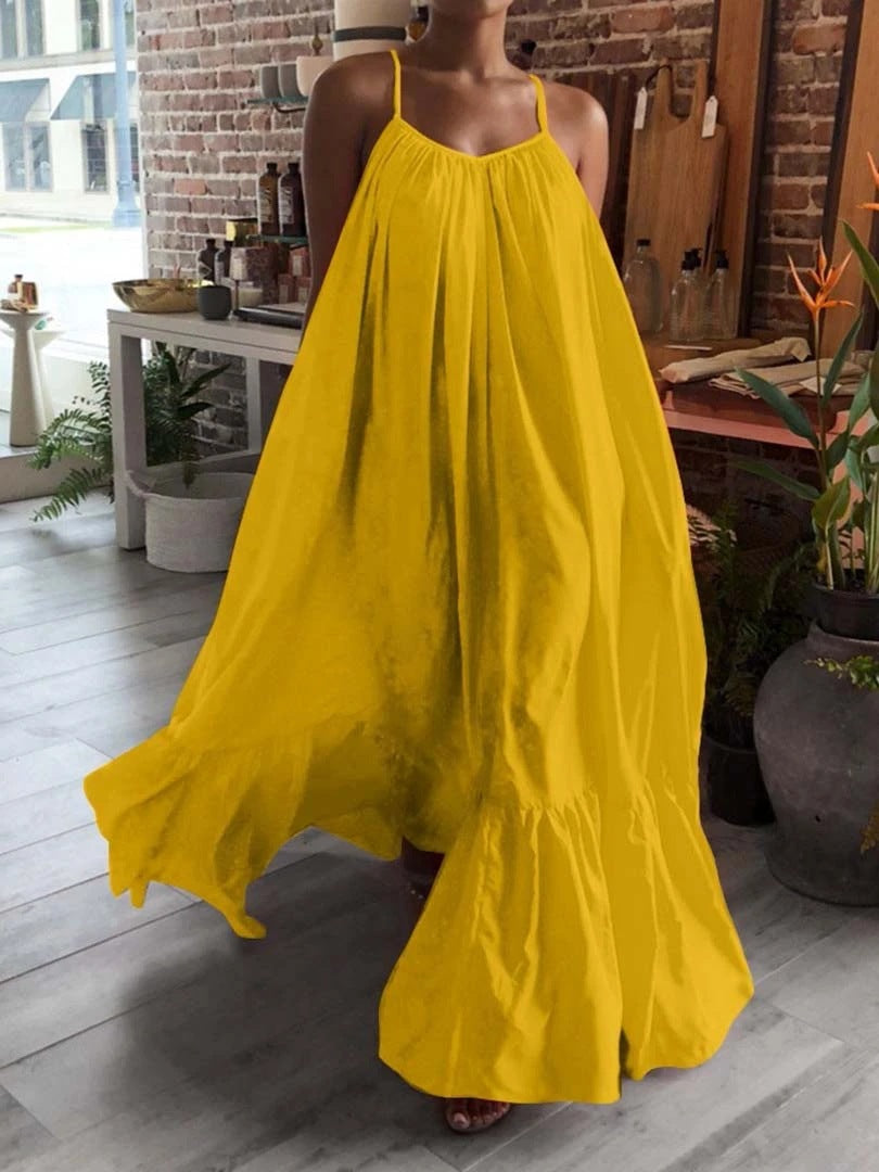 Sling Sleeveless Solid Color Big Swing Dress