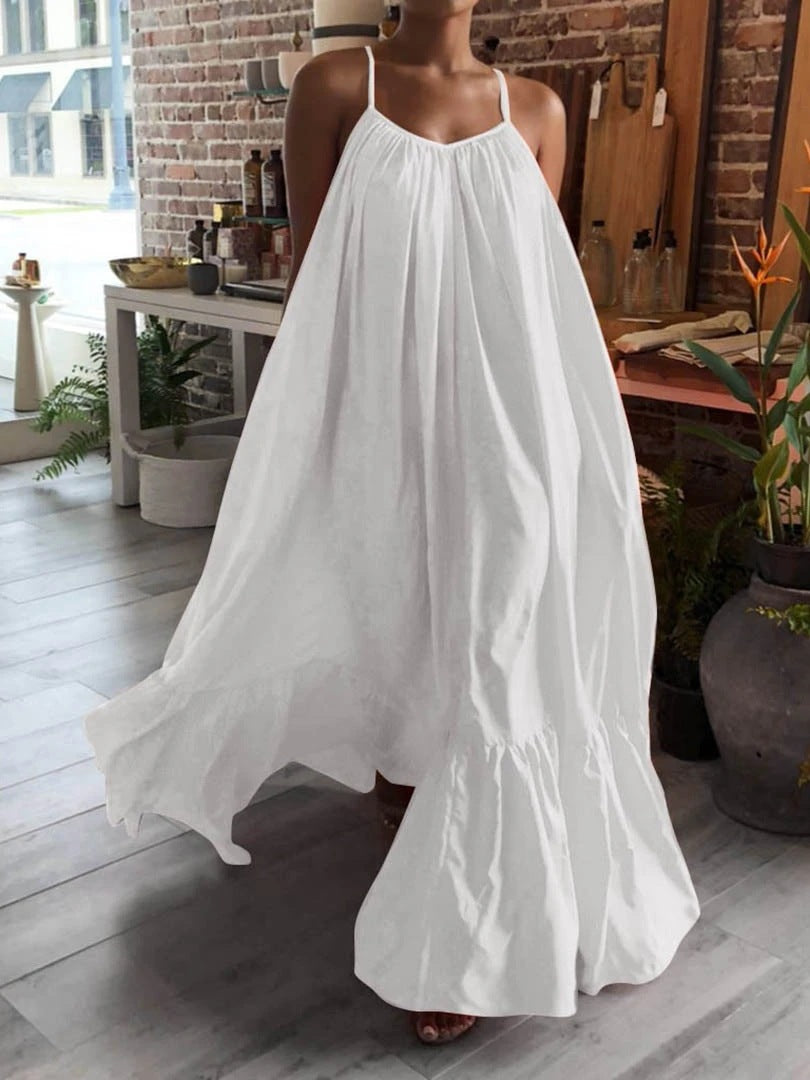 Sling Sleeveless Solid Color Big Swing Dress