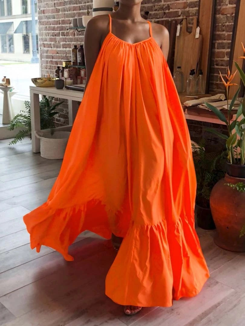 Sling Sleeveless Solid Color Big Swing Dress