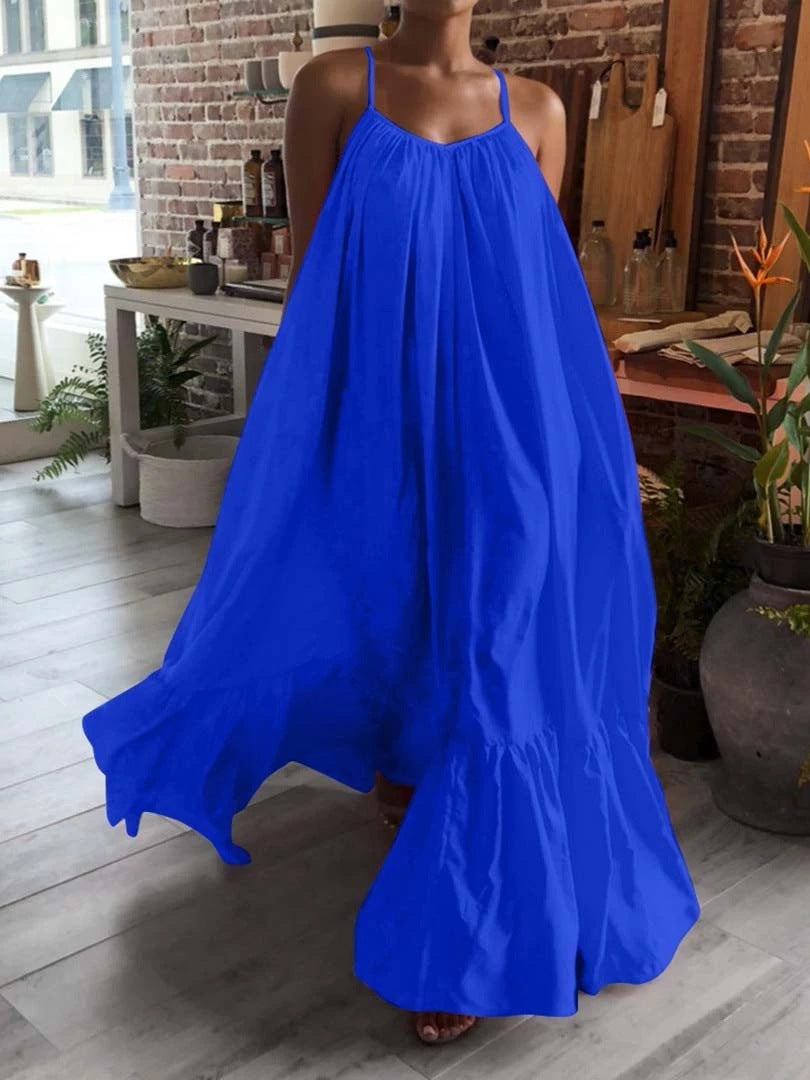 Sling Sleeveless Solid Color Big Swing Dress