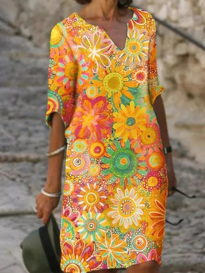 Temperament Blue Hedging Fashion Print Dress