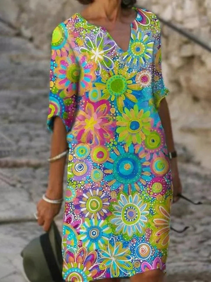 Temperament Blue Hedging Fashion Print Dress