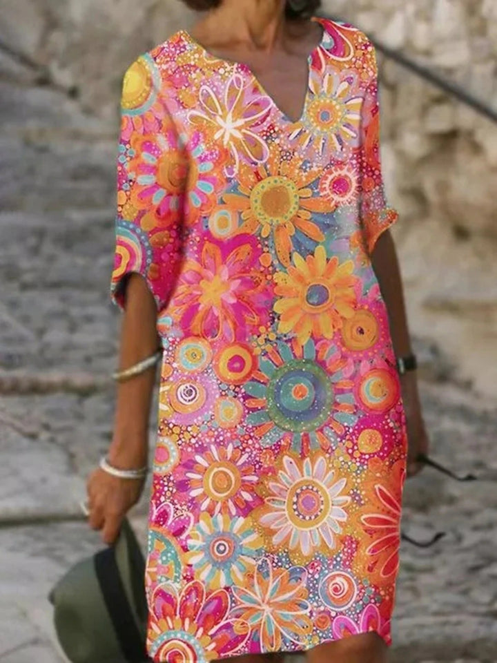 Temperament Blue Hedging Fashion Print Dress