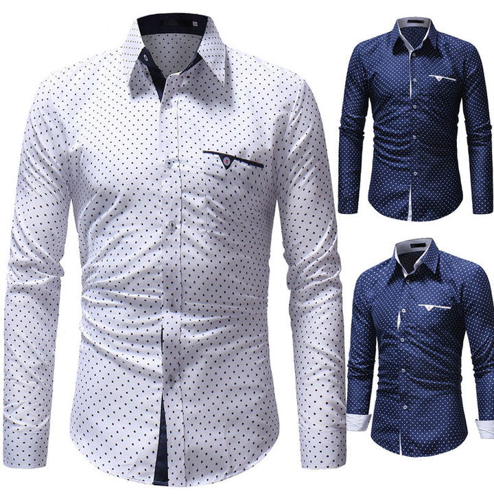 Korean Men's Five-Pointed Star Print Casual Long-Sleeved Shirt
