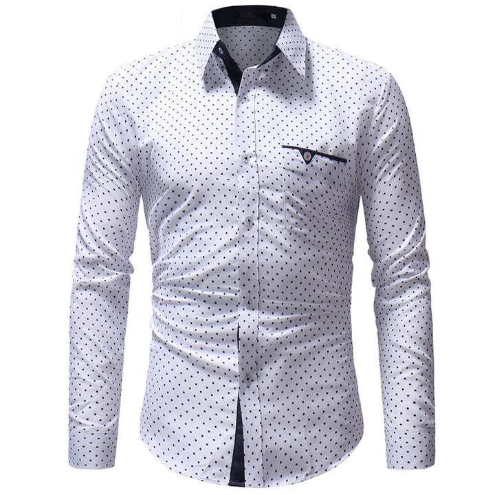 Korean Men's Five-Pointed Star Print Casual Long-Sleeved Shirt