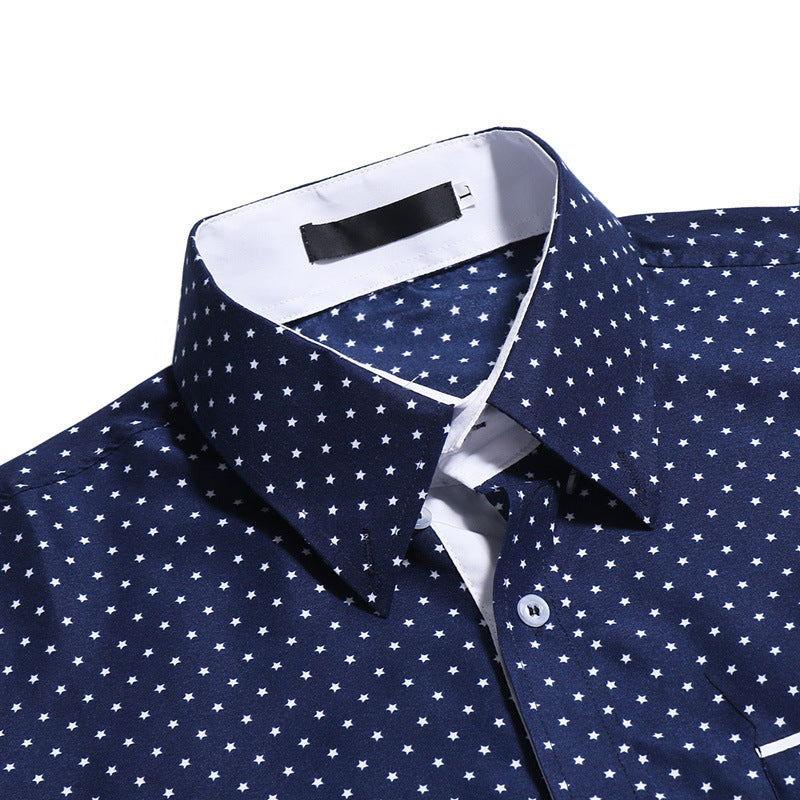 Korean Men's Five-Pointed Star Print Casual Long-Sleeved Shirt
