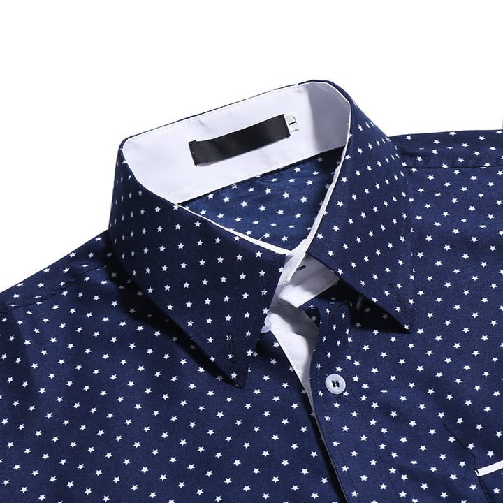Korean Men's Five-Pointed Star Print Casual Long-Sleeved Shirt