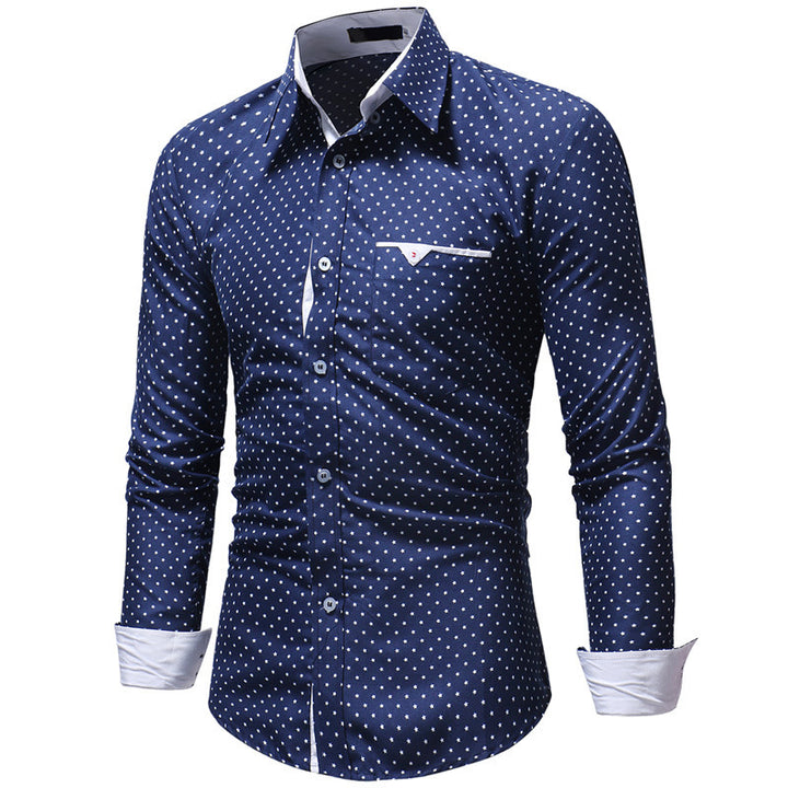 Korean Men's Five-Pointed Star Print Casual Long-Sleeved Shirt