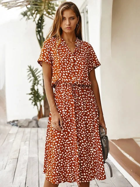 New European And American Vacation Short-sleeved Dress