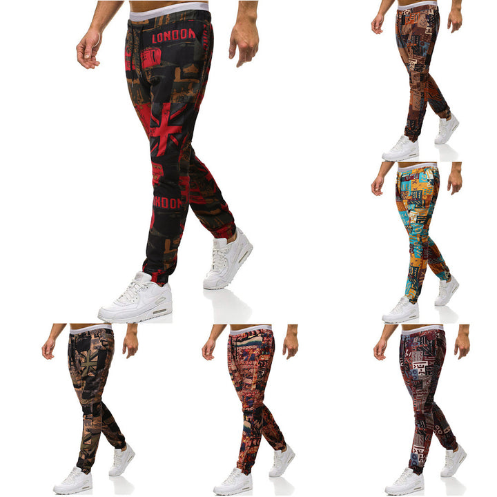Slim-fit cotton and linen casual pants with ethnic print trousers