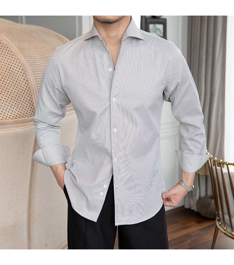 Slim-fit Long-sleeved Shirt For Men With A Line Neck Business