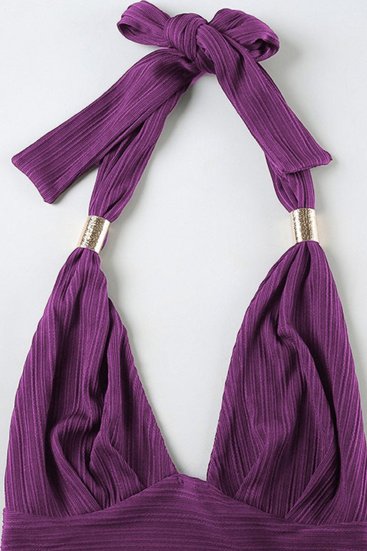 Halterneck Tie-up Vest Irregular Skirt Set