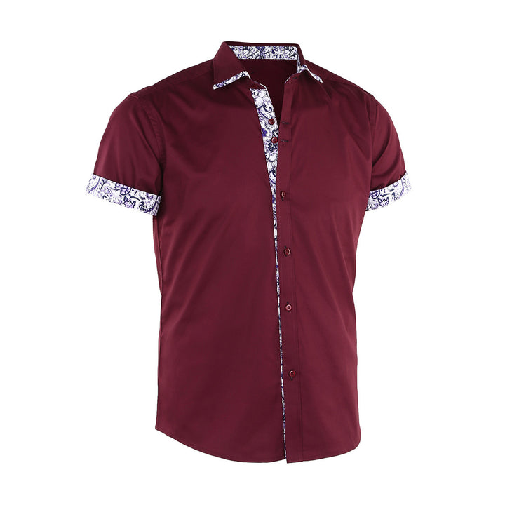 Men's Printed Stitching Solid Color Short Sleeve Shirt