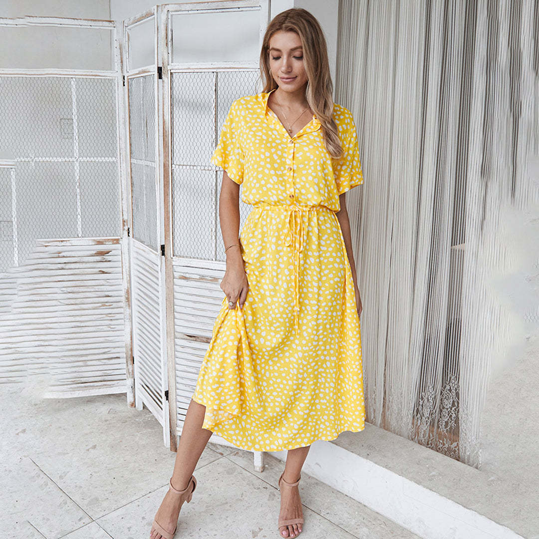New European And American Vacation Short-sleeved Dress