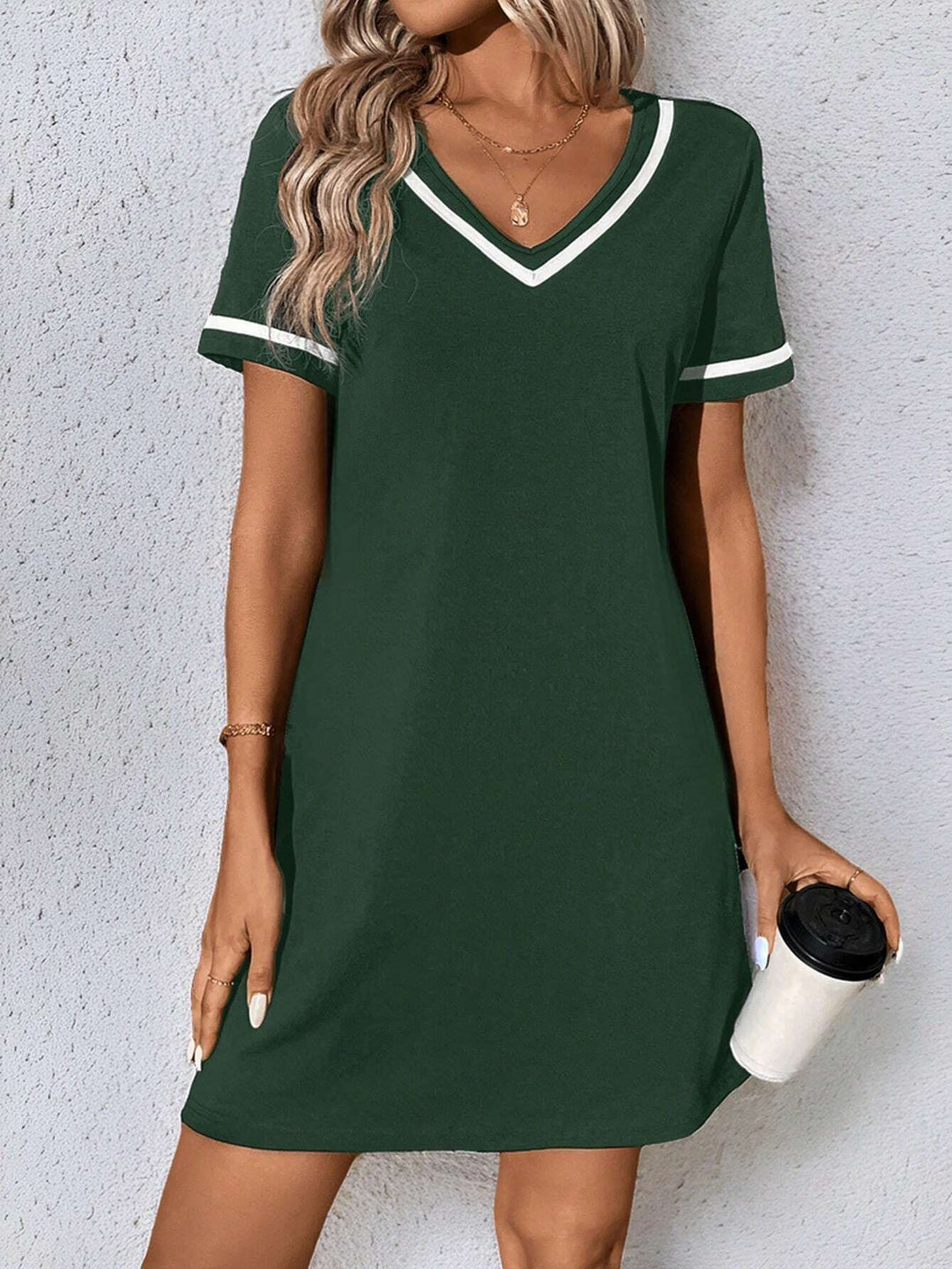 Women's Dress Black V-neck Casual Short Sleeve Dress