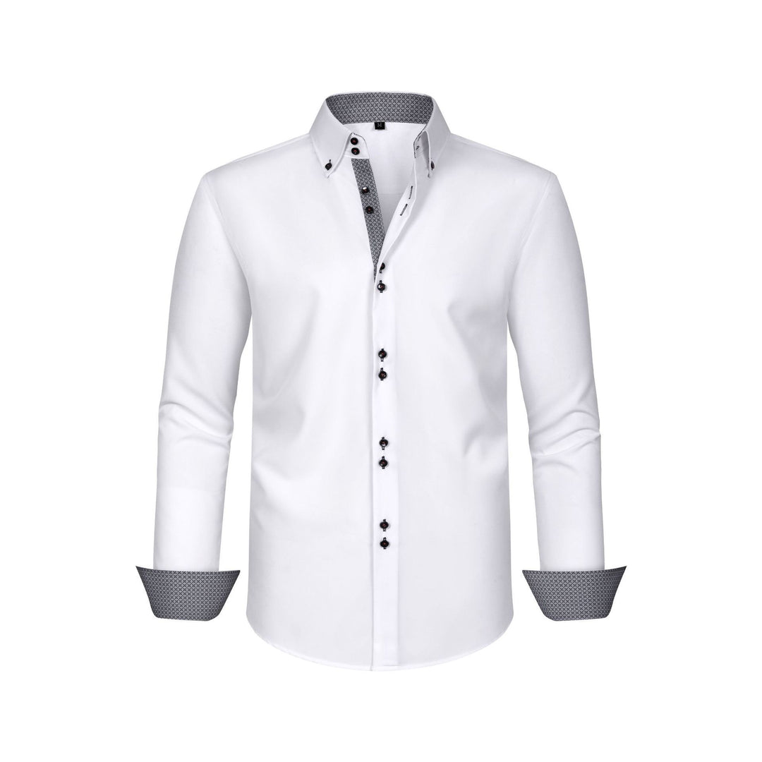 Full Elastic Force Men's Shirt Polka Dot Color Matching Design Double Breasted