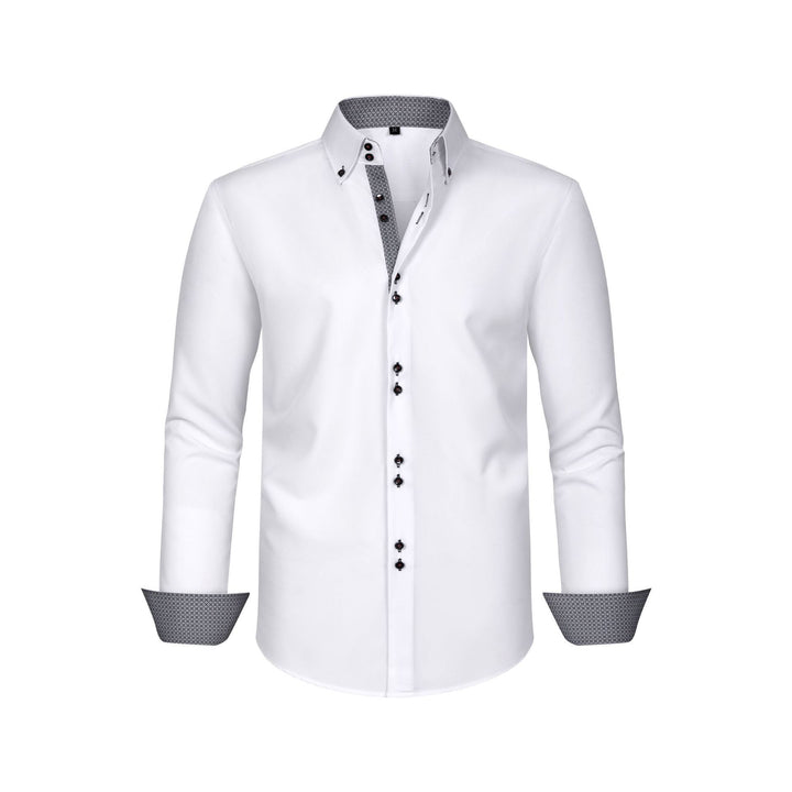 Full Elastic Force Men's Shirt Polka Dot Color Matching Design Double Breasted