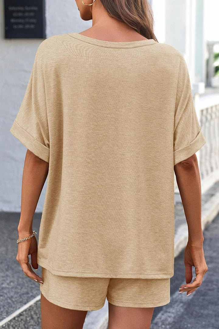 Solid Color Bat Sleeve T-shirt Shorts Set