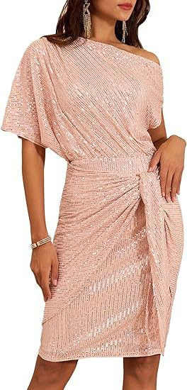 Women's Fashion Shoulder Asymmetric Lace-up Beaded Dress