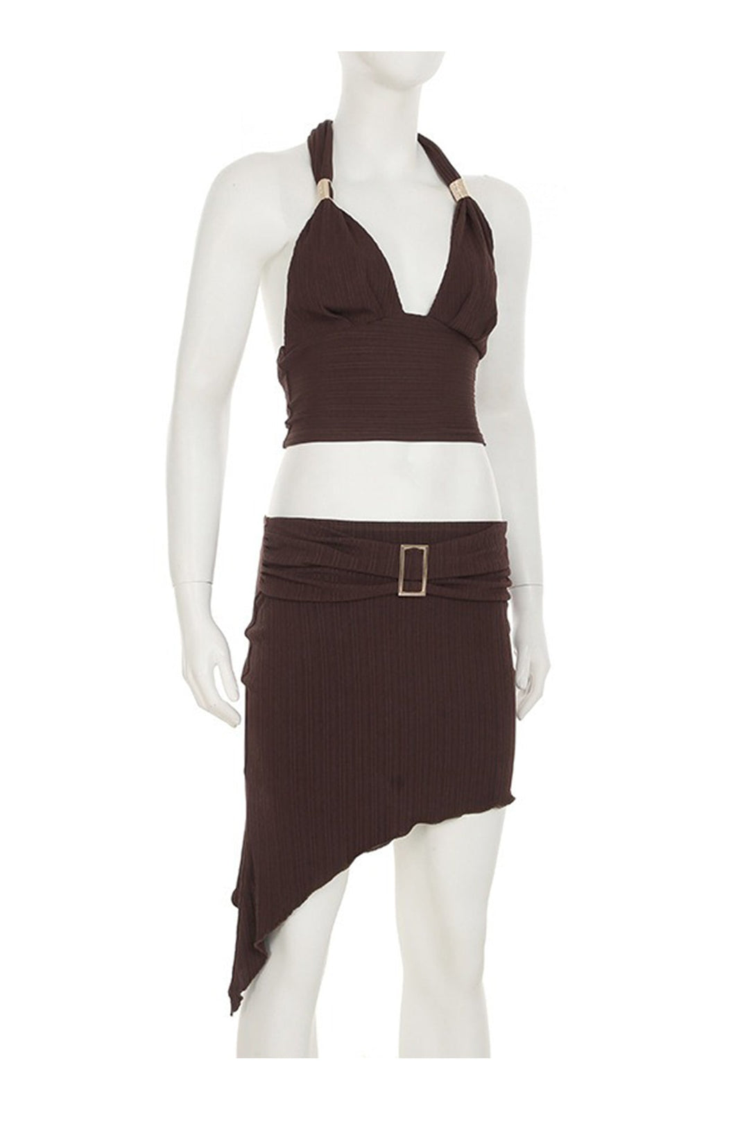 Halterneck Tie-up Vest Irregular Skirt Set