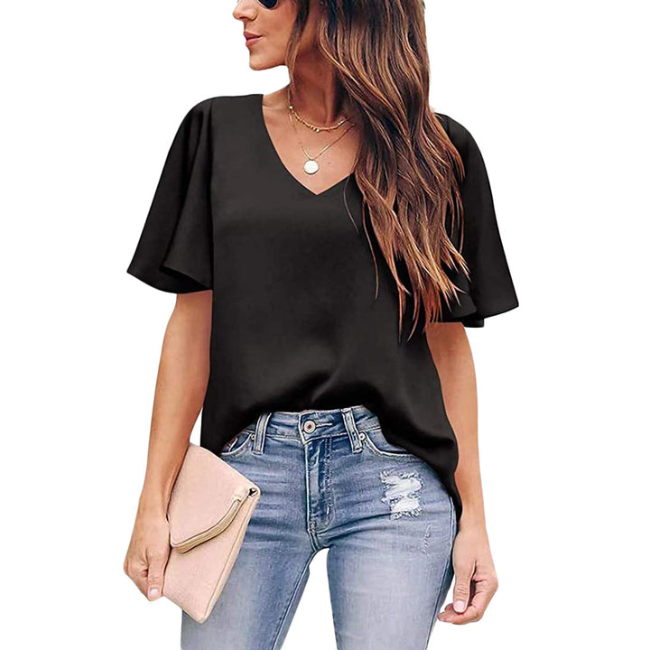Loose V-Neck Ruffle Sleeve Casual Women's Top