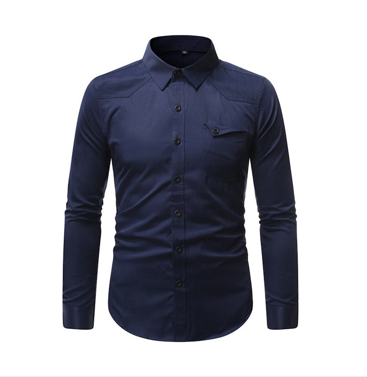 Long-sleeved slim solid color shirt men
