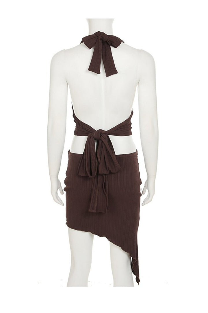 Halterneck Tie-up Vest Irregular Skirt Set