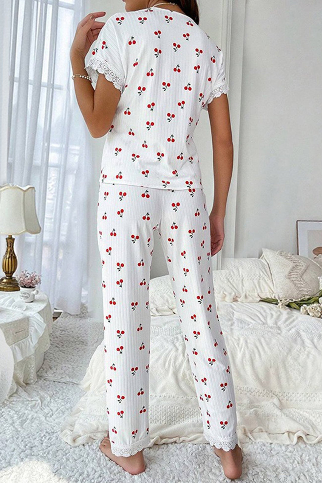 Lace Stitching Short-Sleeved Printed Loungewear